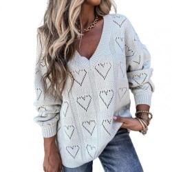 Klasyczny luźny sweterek - szydełkowy - wydrążone serduszkaBluzy & Swetry