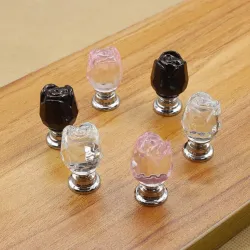 Luxurious furniture knobs - glass crystal rose shapeFurniture