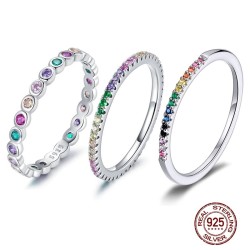 Elegancki tęczowy pierścionek - kolorowa cyrkonia - srebro próby 925Pierścionki