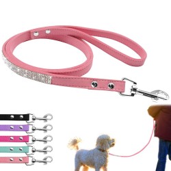 Leather leash - with rhinestones - for dogs / catsCollars & Leads