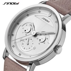 SINOBI - stylowy zegarek kwarcowy - skórzany pasek - projekt uśmiechniętej buźkiZegarki
