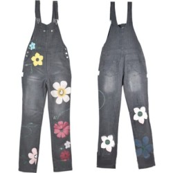 Letni długi kombinezon - jeansowy pajacyk - kwiaty drukowaneKombinezony