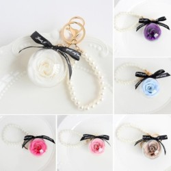 Fashionable round keychain - with eternal forever rose / pearlsKeyrings