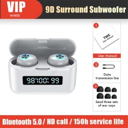 Wireless sports headphones - earbuds - waterproof - Bluetooth- with microphone / 2200Mah charging boxEar- & Headphones