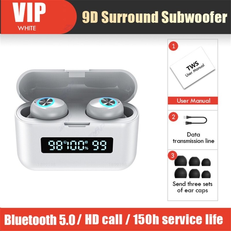 Wireless sports headphones - earbuds - waterproof - Bluetooth- with microphone / 2200Mah charging boxEar- & Headphones