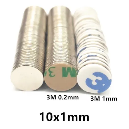 N42 - magnes neodymowy - mocny okrągły krążek - z klejem 3M - 10mm x 1mm - 10 - 100 sztukN40