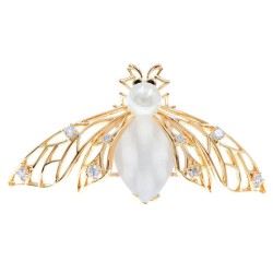 Modna złota broszka - z perłową pszczołą i kryształkamiBroszki