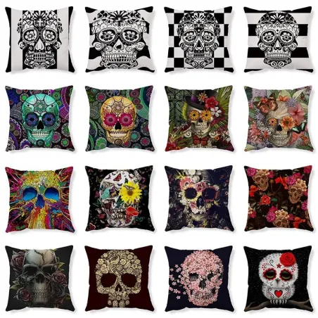 Decorative pillowcase - with zipper - plush - skull print - 45 cm * 45 cmCushion covers