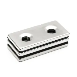 N35 - magnes neodymowy - mocny blok - 40 * 20 * 3mm - z podwójnym otworem 5mm - 2 sztukiN35