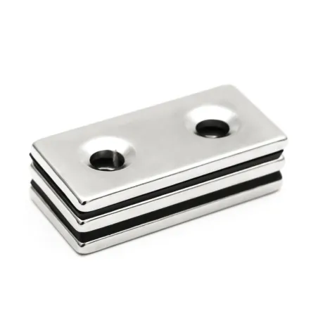 N35 - magnes neodymowy - mocny blok - 40 * 20 * 3mm - z podwójnym otworem 5mm - 2 sztukiN35
