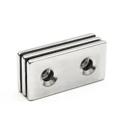 N35 - neodymium magnet - strong block - 40 * 20 * 3mm - with double 5mm hole - 2 piecesN35