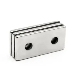 N35 - magnes neodymowy - mocny blok - 40 * 20 * 3mm - z podwójnym otworem 5mm - 2 sztukiN35
