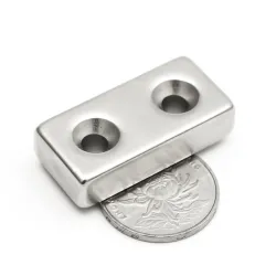 N35 - magnes neodymowy - mocny blok - 40 * 20 * 10mm - z podwójnym otworem 5mm - 1 sztukaN35