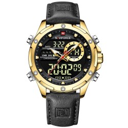 NAVIFORCE - sports - military quartz watch - leather strap - LCD LED display - waterproofWatches