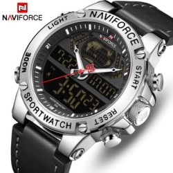 NAVIFORCE - modny zegarek sportowy - kwarcowy - analogowy - skórzany pasek - wodoodpornyZegarki
