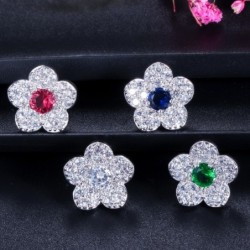 Komplet biżuterii w kształcie kwiatów - naszyjnik - kolczyki - cyrkoniaKomplety Biżuterii