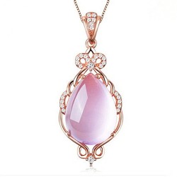 Elegant rose gold necklace - water drop shaped pendant - crystals - pink opalNecklaces