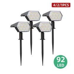 Oświetlenie zasilane energią słoneczną - reflektory krajobrazowe - 3 tryby świecenia - 92 LED - wodoodporność IP67Oświetlenia...