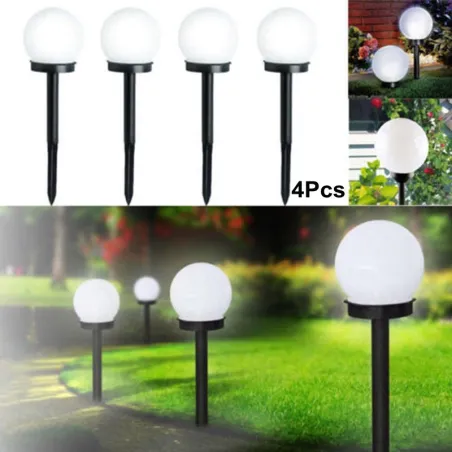 Solarna lampa ogrodowa - kij do ziemi - okrągła kula - LED - wodoodporna - 4 sztukiOświetlenia słonecznego