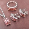 Elegancki komplet biżuterii - z czerwoną cyrkonią - naszyjnik - kolczyki - pierścionekKomplety Biżuterii