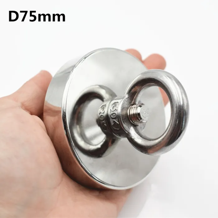 N52 - magnes neodymowy - mocny cylinder magnetyczny z hakiem - 200kg - D75mmN52