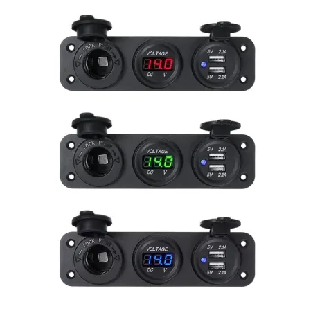 Car charger - socket with dual USB - cigarette lighter / Voltage meter - digital LED displaySwitches