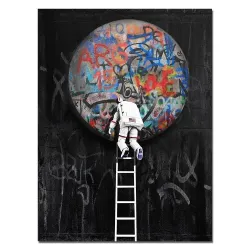 Astronauta - przestrzeń - rakieta - obraz olejny - plakat ścienny na płótnieTablice & Znaki
