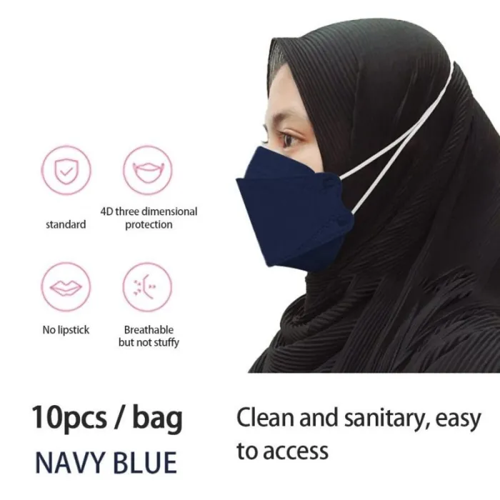 Protective face mask - 4-layer - disposable - anti-dust - anti-bacterial - cross loops - fish shape - 10 piecesMouth masks