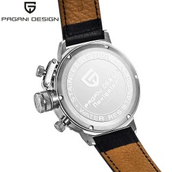 PAGANI DESIGN - sportowy zegarek męski - kwarcowy - wodoodporny - skórzany pasekZegarki