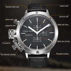 PAGANI DESIGN - sportowy zegarek męski - kwarcowy - wodoodporny - skórzany pasekZegarki