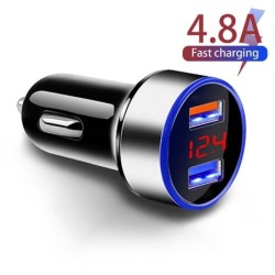 Uniwersalna ładowarka samochodowa - podwójny USB - szybkie ładowanie - aluminiowa - 4,8A - 5VAkcesoria do wnętrz