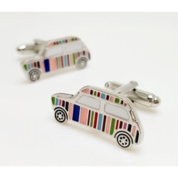 Silver cufflinks - multicolor striped car