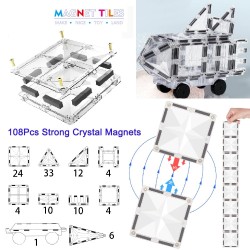 Magnetic blocks - crystal transparent tiles - toy - 108 piecesConstruction