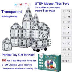 Magnetic blocks - crystal transparent tiles - toy - 108 piecesConstruction