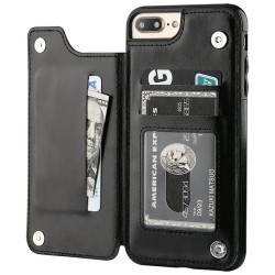 Etui na karty retro - etui na telefon - skórzana klapka - mini portfel - na iPhone - czarneOchrona
