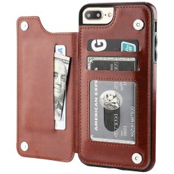 Retro etui na karty - etui na telefon - skórzana klapka - mini portfel - dla iPhone - brązoweOchrona