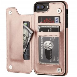 Retro card holder - phone cover case - leather flip cover - mini wallet - for iPhone - rose goldProtection