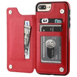 Retro etui na karty - etui na telefon - skórzana klapka - mini portfel - dla iPhone - czerwoneOchrona