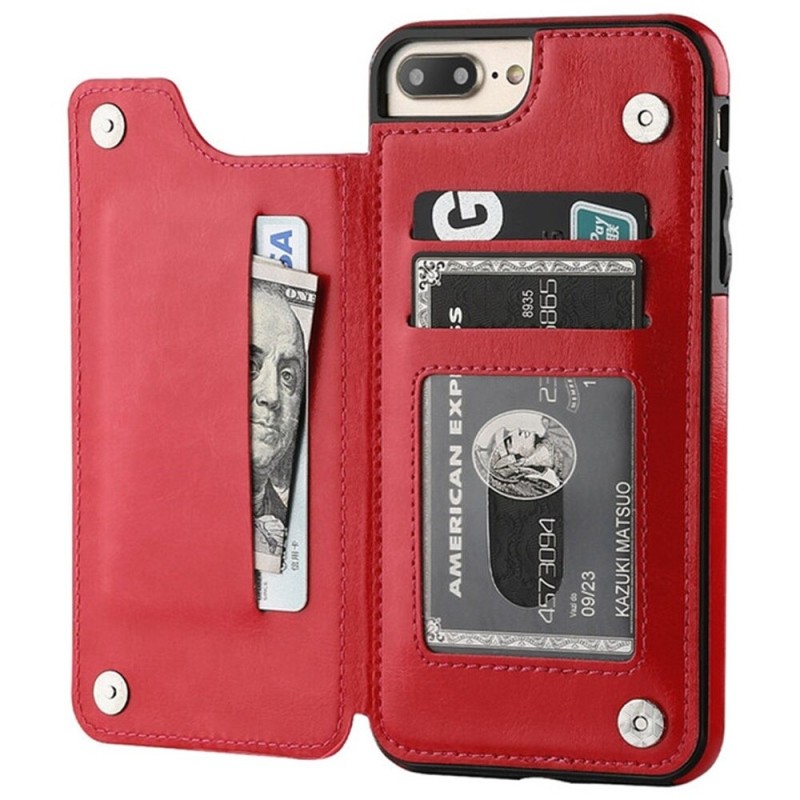 Retro etui na karty - etui na telefon - skórzana klapka - mini portfel - dla iPhone - czerwoneOchrona Retro etui na karty - etui na telefon - skórzana klapka - mini portfel - dla iPhone - czerwoneOchrona