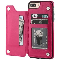 Retro etui na karty - etui na telefon - skórzana klapka - mini portfel - na iPhone - magentaOchrona