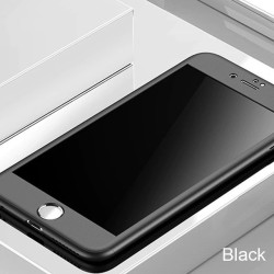 Luksusowa pełna obudowa 360 - z zabezpieczeniem ekranu ze szkła hartowanego - do iPhone'a - czarnaOchrona