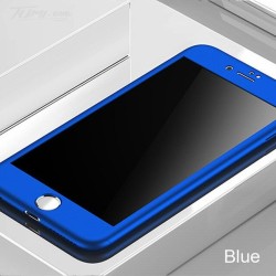 Luksusowa pełna obudowa 360 - z zabezpieczeniem ekranu ze szkła hartowanego - do iPhone'a - niebieskaOchrona