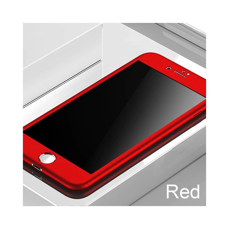 Luksusowa pełna obudowa 360 - z zabezpieczeniem ekranu ze szkła hartowanego - do iPhone'a - czerwonaOchrona