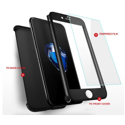 Luxury 360 full cover - with tempered glass screen protector - for iPhone - silverProtection