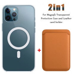 Ładowanie bezprzewodowe Magsafe - przezroczyste etui magnetyczne - skórzane etui na karty magnetyczne - do iPhone'a - żółteOc...
