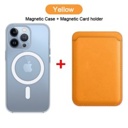 Magsafe wireless charging - transparent magnetic case - magnetic leather card holder - for iPhone - yellowProtection