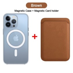 Bezprzewodowe ładowanie Magsafe - przezroczyste etui magnetyczne - magnetyczne skórzane etui na karty - do iPhone'a - brązowe...