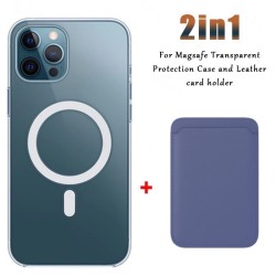 Bezprzewodowe ładowanie Magsafe - przezroczyste etui magnetyczne - magnetyczne skórzane etui na karty - do iPhone'a - fioleto...
