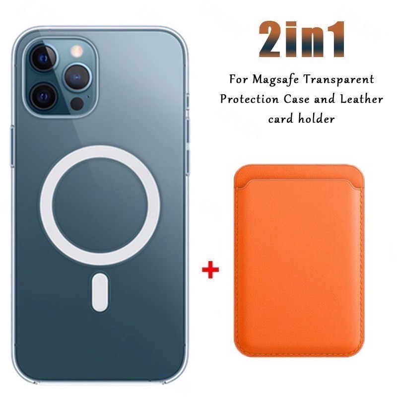 Bezprzewodowe ładowanie Magsafe - przezroczyste etui magnetyczne - magnetyczne skórzane etui na karty - do iPhone'a - pomarań... Bezprzewodowe ładowanie Magsafe - przezroczyste etui magnetyczne - magnetyczne skórzane etui na karty - do iPhone'a - pomarań...