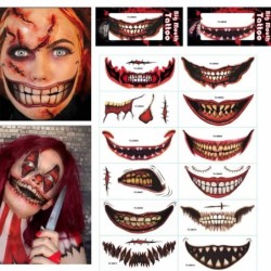 Tymczasowy tatuaż na Halloween - wodoodporna naklejka - usta klauna - 12 sztukNaklejki